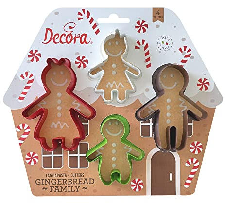 Decora 0255245 Set 4 Tagliapasta Gingerbread Family, In Plastica, Il Kit Ideale per Creare Decorazioni in Pasta di Zucchero o di Gomma, Made in Italy, Design originale. Confezione da 4 pezzi.