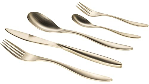 MÄSER 934000 Serie Isabella, Modernes Besteck Set inkl. Kuchengabel für 6 Personen, 30-teiliges rostfreies Besteckset aus Edelstahl, matt gebürstete Oberfläche in der Farbe Gold, Chromstahl