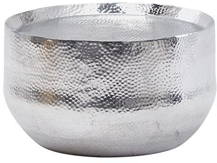 KADIMA DESIGN Orientalischer Couchtisch ANIENE: Hammerschlag-Struktur, Aluminium, hohl, 40 kg Belastung, goldfarben lackiert Farbe: Silber