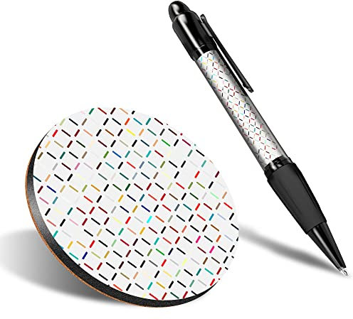 DV Design 1 x Eco Round Coaster & 1 Pen Set - Retro LCD Calculator Pattern Drink Cup Mug Glass Table Protection Mat #2858