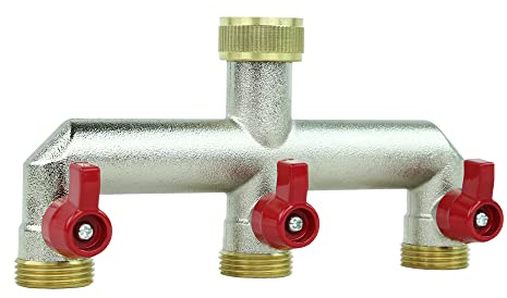 GASMIS 3-Wege Wasserverteiler G 3/4, 3-Fach Verteiler aus Messing mit Absperrhähnen, Wasserdurchfluss Regulier und Absperrbar, 2 Stück