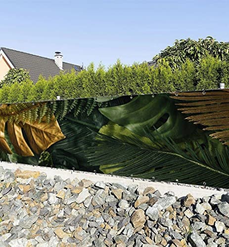 MyMaxxi Zaunbanner Sichtschutz - goldene Dschungelblätter - Abdeckung für Terrasse Zaun - Windschutz Sonnenschutz Blickdicht - Zaunverkleidung wetterfest -