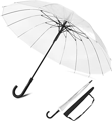 Sternenfunke Regenschirm transparent groß XXL Ø110 cm 16-Rippen Komfort-Druckknopf | Durchsichtig Hochzeit 2 Personen | Durchsichtig groß | mit Tragetasche – Rand weiß
