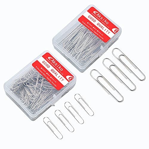 220pcs Silver Paper Clips, Medium and Jumbo Size (1.3 inch & 2 inch) Office Paperclips - with Storage Box in Each Size for Easy Storage