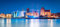 Poster-Bild 110 x 50 cm: Klassischer Panoramablick auf die Hansestadt Stralsund während der blauen Stunde in der Abenddämmerung, Mecklenburg-Vorpommern, (121793565)