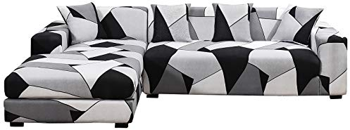 TOPCHANCES Sofa überzug 3 Sitzer L Form - Weiche Anti-Rutsch-Stretch gedruckt Sofa Cover Couch Abdeckung Möbelschützer mit 4 Kissenbezüge für L-förmige Sektional Sofa (Style 10, 3 Seats 180-230cm)