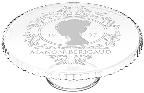 Maverton Plateau à gâteau Rond - Plat sur Pied avec Gravure pour Elle - Présentoir gâteau personnalisé - pour Femmes - Souvenir pour Anniversaire - Assiette décorative - Dame