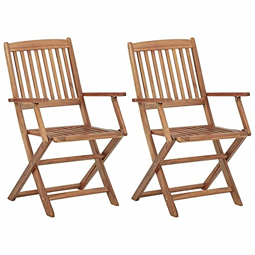 Mogou Klappbare Gartenstühle 2 STK. Gartenmöbel, Balkonstühle, Hochlehner, Balkonmöbel, Bistrostuhl, Garten Stühle, Armlehnenstuhl, Massivholz Akazie