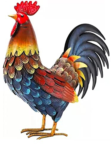 Metall Hahn Dekor, Metall Huhn Tier Yard Kunst Rasen Ornament Figuren Kunstwerk für Outdoor, Patio, Hinterhof und Home Kitchen Dekoration (rot)