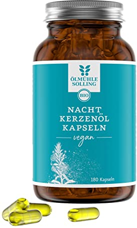 Nachtkerzenöl Kapseln BIO 180 Stück - Nachtkerzenöl nativ und kaltgepresst mühlenfrisch von der Ölmühle Solling ohne Gelatine
