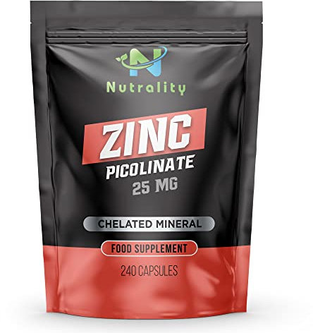 Nutrality Zinc Picolinate 25mg Supplement | for Men & Women | Antioxidant & Energy Support | Immune System Booster | High Absorption Zinc Supplement for Health & Wellness | 240 Vegan Capsules