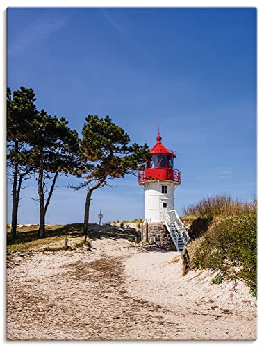 ARTLAND Wanddeko Leinwand Bilder Wandbild Ostsee Strand Sand Bäume Leuchtturm Idylle Insel Hiddensee U4LV