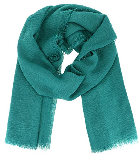 moonbow Einfarbiger Pfauenblauer Schal Damen 20% Baumwolle 80% Viskose mit Fransen - Moderne Fashion Damen Stola - Langer und Rechteckiger Tuch 180 cm x 90 cm - Dünnes und Weiches Schaltuch