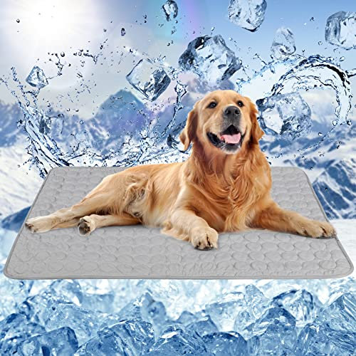 ANWA Reusable Dog Cooling Mat Extra Large 100x70cm, Easy-Fold Pet Cool Mat for Home Travel, Self Cooling Pad for Dogs Cats in Hot Summer