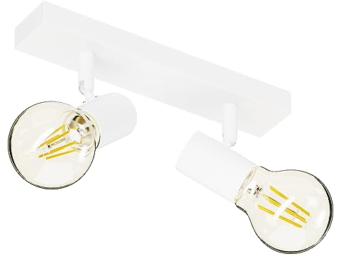 Klighten Focos de Techo E27 Ajustables y Giratorios, Lámpara Techo Vintage Industrial Interior, Plafón Con 2 Focos para Corridor, Dormitorio, Cocina, 26cm, Blanco, Sin Bombilla