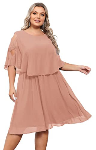 Hanna Nikole Robe d'été à épaules Froides Grande Taille pour Femmes Cape en Mousseline élégante Robe Décontractée sans Manches Taille Plus Rose 44/46 Grand (US 16W