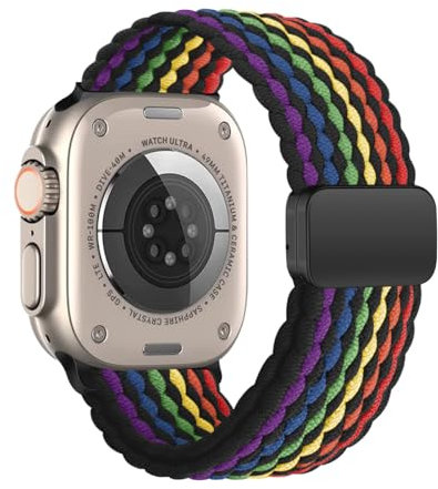 iBazal Nylon Intrecciato Loop Banda Compatibile con Apple Watch Cinturino 38mm 40mm 41mm Tessere Stoffa Woven Compatibile per iwatch SE/SE2 Series 9 8 7 6 5 4 3 2 1-38/40/41 Arcobaleno Nero