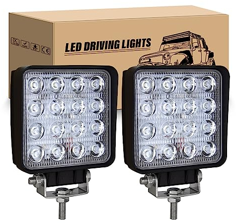 RIGIDON 2 Pcs LED Scheinwerfer 4 10cm 48W LED Arbeitsscheinwerfer 12V Flutlicht Zusatzscheinwerfer Auto IP67 Wasserdicht für Offroad Traktor SUV ATV LKW 4x4, 6000K Weiß Rückfahrscheinwerfer