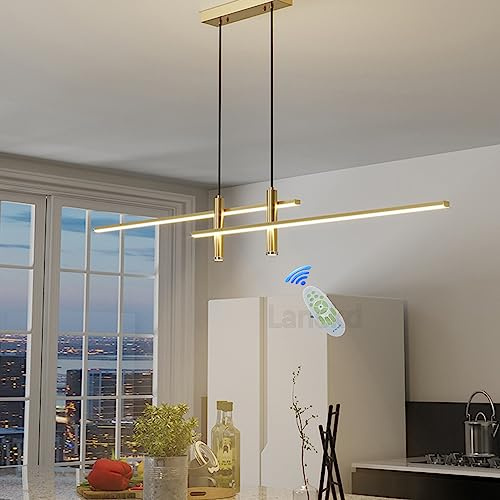 L100cm Esstischlampe LED Pendelleuchte Gold Esstisch Esszimmerlampe Dimmbar Hängelampe Modern Wohnzimmer Küchen Decke Hängend Lampe mit Fernbedienung Hängeleuchte Höhenverstellbar Pendellampe