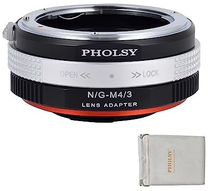 PHOLSY Adaptador de Objetivos con Apertura Anillo de Control para Lente Nikon F (G - Tipo) y Cuerpo de Cámara Micro Four Thirds M4/3 (MFT Micro 4/3) Montura Compatible con Olympus Panasonic Lumix