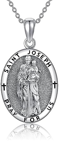 DAYLINLOVE Saint Joseph Kette Silber 925 St. Joseph Anhänger Medaille Halskette Religion Schutz Schmuck Geschenke für Demen Männer