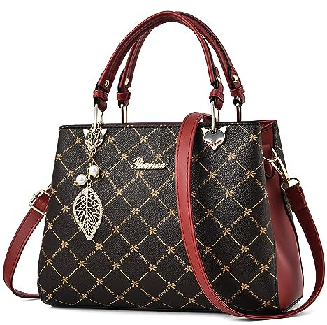 FORRICA Handtaschen Damen Umhängetasche Modedruck mit Exquisiter Anhänger Frauen Henkeltasche PU Leder Schultertasche für Arbeit Einkaufen Verabredungen Rot