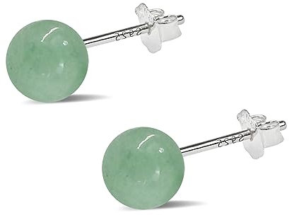 Jade Earrings Studs,6mm Light Green Jade Earrings for Women,925 Sterling Silver Stud Earrings Jewellery Good Luck Earrings Gift for Birthday Anniversary