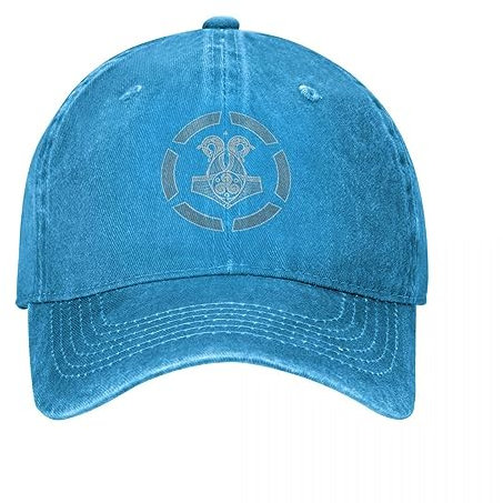 AHTCPO Men's Viking Thor's Hammer Baseball Cap, Nordic Myth Mjolnir Adjustable Cowboy Hat, Outdoor Cotton Casual Casquette (Color : Blue, Size : Thor's Hammer 1)