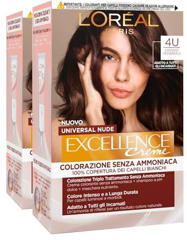 L'Oréal Paris Excellence Creme Universal Nude Coloración Permanente Color Castaño Universal 4U Triple Tratamiento – 2 tintes