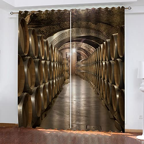 Rideaux Grande Largeur 3D Imprimé Cave À Vin Souterraine Lot De 2 Rideau Occultant Thermiques Isolant A Oeillet Avec Motif 280x260 Cm Rideau Salon Rideau Thermique Anti Froid, Chambre Maison Décorat