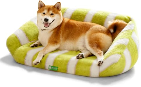 MEWOOFUN Hundesofa Bett - Mittel Hundecouch, Große Katzensofas, Flauschiges Hundebetten Waschbares für Klein Mittelgroße Hunde und Katzen, Haustiersofa 90 x 60 x 35.6 cm (Grün, Schwarz und Weiß)