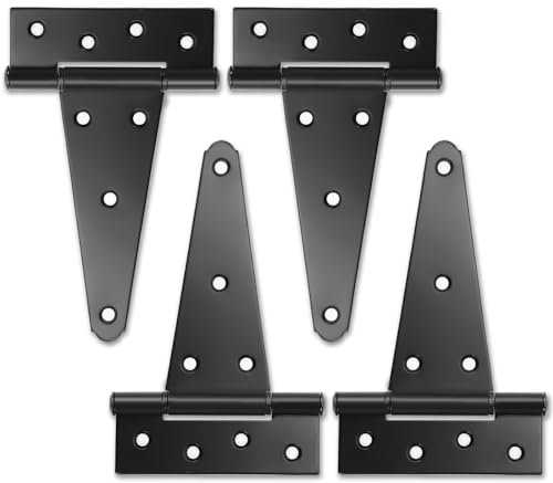 15,2 cm T-Riemen-Scharniere, 4 Stück, robuste T-Scharniere, T-Torscharniere, Torgurt-Scharniere, schwarze Schmiedebeschläge für Holzzäune, Scheunentür, Schuppentüren