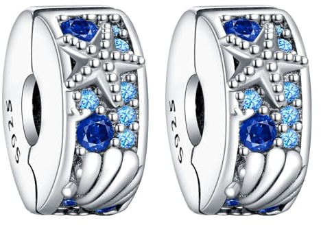 Rimgoris 925 Sterling Silber Charme für Frauen Armbänder Halskette Ozean Muschel Seestern Clips baumeln Charme Geschenk 2er Pack