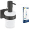 GROHE Start Cube - Seifenspender mit Halter- Set (Material: Glas/Metall, inkl. QuickGlue A1: Klebeset für einen Klebepunkt, verdeckte Befestigung), matt schwarz, 410982430