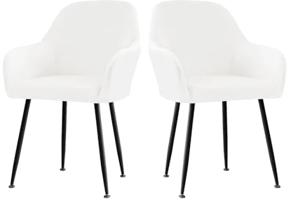 LIFEDX Stuhlhusse Stuhlbezug Samt Stretch 2er/4er/6er Set, Gebogen Stuhlbezüge Rückenlehne mit Armlehne Abnehmbar, Stuhlüberzug Esszimmerstühle Modern Bürostuhl Bezug Stuhl Beschützer-White||2PCS