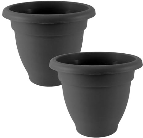 simpa Round Black Plastic Bell Planter Pots 40cm Diameter - Set of 2