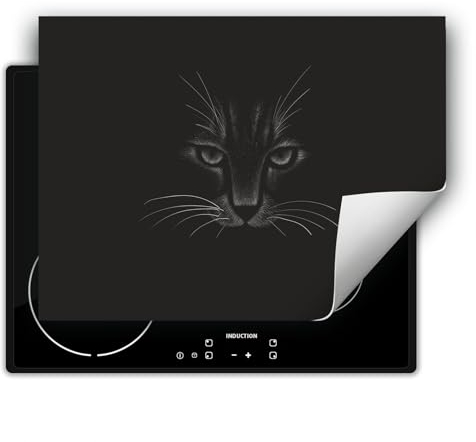 DarHaus Herdabdeckplatte 1 teilig 80x52 cm Küche Herdabdeckung Ceranfeld Herdabdeckplatten Anti Rutsch Matte Aufrollbar, schwarz - Katze