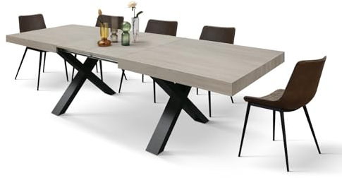 PAZZO DESIGN Tavolo Allungabile Sofia, Tavolo Soggiorno, Cucina, Gambe Incrociate X Nere, Made in Italy, Olmo Perla, 160x90x76 cm - id_2128