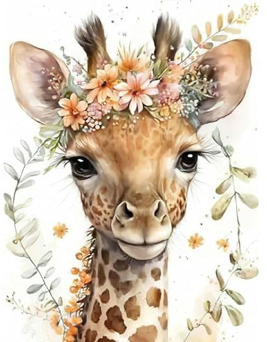 TOSTOG Diamond Art Painting Kits for Adults and Beginners, DIY 5D Giraffe and Flowers Diamond Art Kits Round Full Drill Crystal Art for Home Wall Decoration 30x40cm/12x16inch