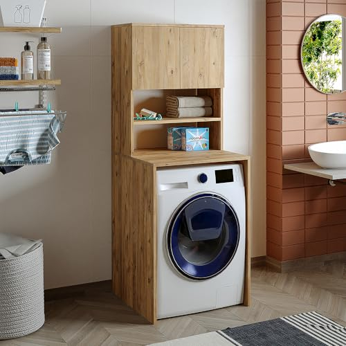 ROOMART, Badezimmer, Waschmaschinenüberbau, Waschturm, Waschmachinenregal, BHT: 65 x 181 x 60 cm (Eiche)