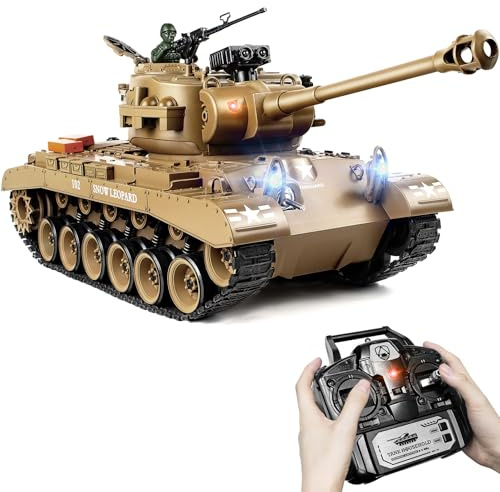 Supdex 1:18 RC Panzer M26 Pershing, Ferngesteuert Panzer Metallketten | 2.4GHz Ferngesteuert Panzer mit Schussfunktion, RC Panzer Armee Spielzeug mit Rauch, Licht, Sound für Kinder Erwachsene