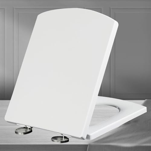 Premium Toilettendeckel Eckig Absenkautomatik Softclose Eckig Universal Toilettensitz Abnehmbar Klobrille Verstellbaren Edelstahlscharnieren Klositz,white-34.5 * 43cm