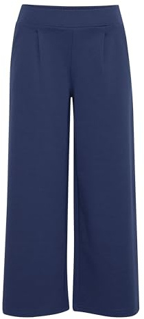 ICHI IHKATE SUS Wide PA Damen Hose Stoffhose mit Stretch gerader Schnitt Elastikbund Crop Länge, Größe:XXL, Farbe:Medieval Blue (193933)