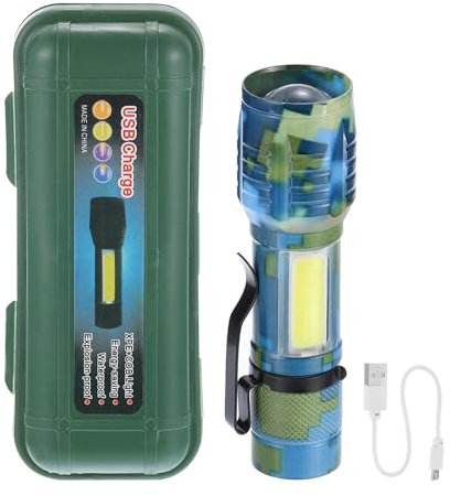 PATIKIL Scalable LED Flashlight, 3 Mode High Lumens LED Flashlight Aluminum White Light Torch USB Rechargeable for Hiking Camping, Camouflage Blue