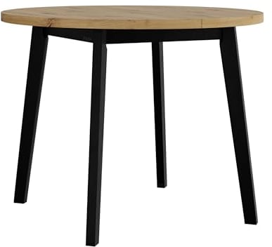 Mirjan24 Tisch für Esszimmer Harry III, Runder Esstisch, Ausziehbarer Tisch für Küche, L:100/130 x H:75, Küchentisch, Esszimmertisch, Praktischer Ausziehtisch (Artisan Eiche/Schwarz)