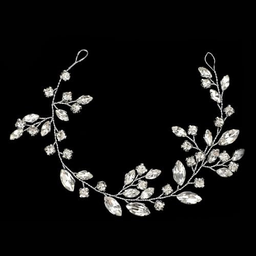 Crystal Bridal Hair Vine & Headband for Brides - Silver Rhinestone Bridal Hair Pieces & Accessories
