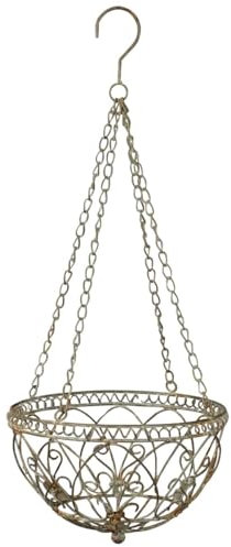 matches21 HOME & HOBBY Eleganter und verzierter Hängekorb aus Eisen für Pflanzen - Wetterfeste Blumenampel in Grau 68 cm mit Kette & Haken zum Aufhängen - Ideal für Garten, Balkon & Innenräume