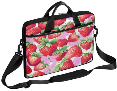 Sac à main pour ordinateur portable avec motif de fraise et fleur mignonne pour homme et femme, sac à main pour ordinateur portable 13, 13,3, 14 et 15