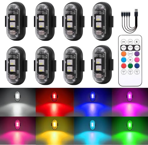 Stroboskoplicht LED für Drohne, Stroboskoplicht, LED, Antikollisionslicht, USB, 8 Farben, wiederaufladbarer LED-Blitz, geeignet für DJI Mini 4 Pro und alle Zubehörteile für RC Drohnen (8 Stück)