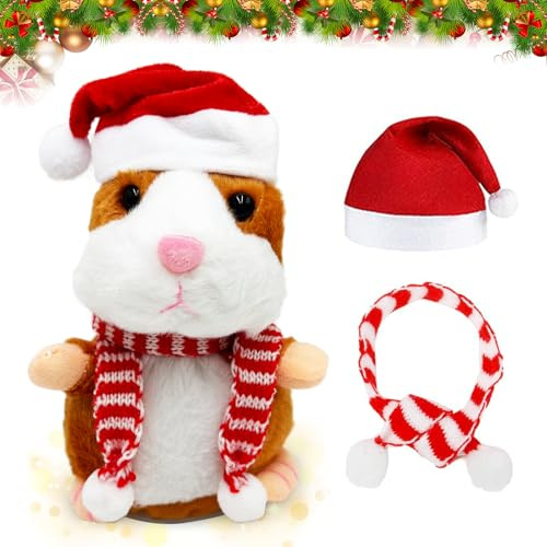 Shengruili Weihnachten Sprechender Hamster,Hamster Sprechend Wiederholt,Sprechender Hamster Spielzeug Set,Plüsch Hamster,Lustige Kinder Stofftiere,Record Spielzeug Interaktives für Baby Kids